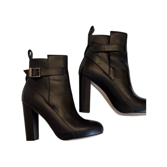 EMERSON FRY Black Leather Strappy Ankle Boots Sz 37 (US 7) - Block Heel Booties - Picture 2 of 9